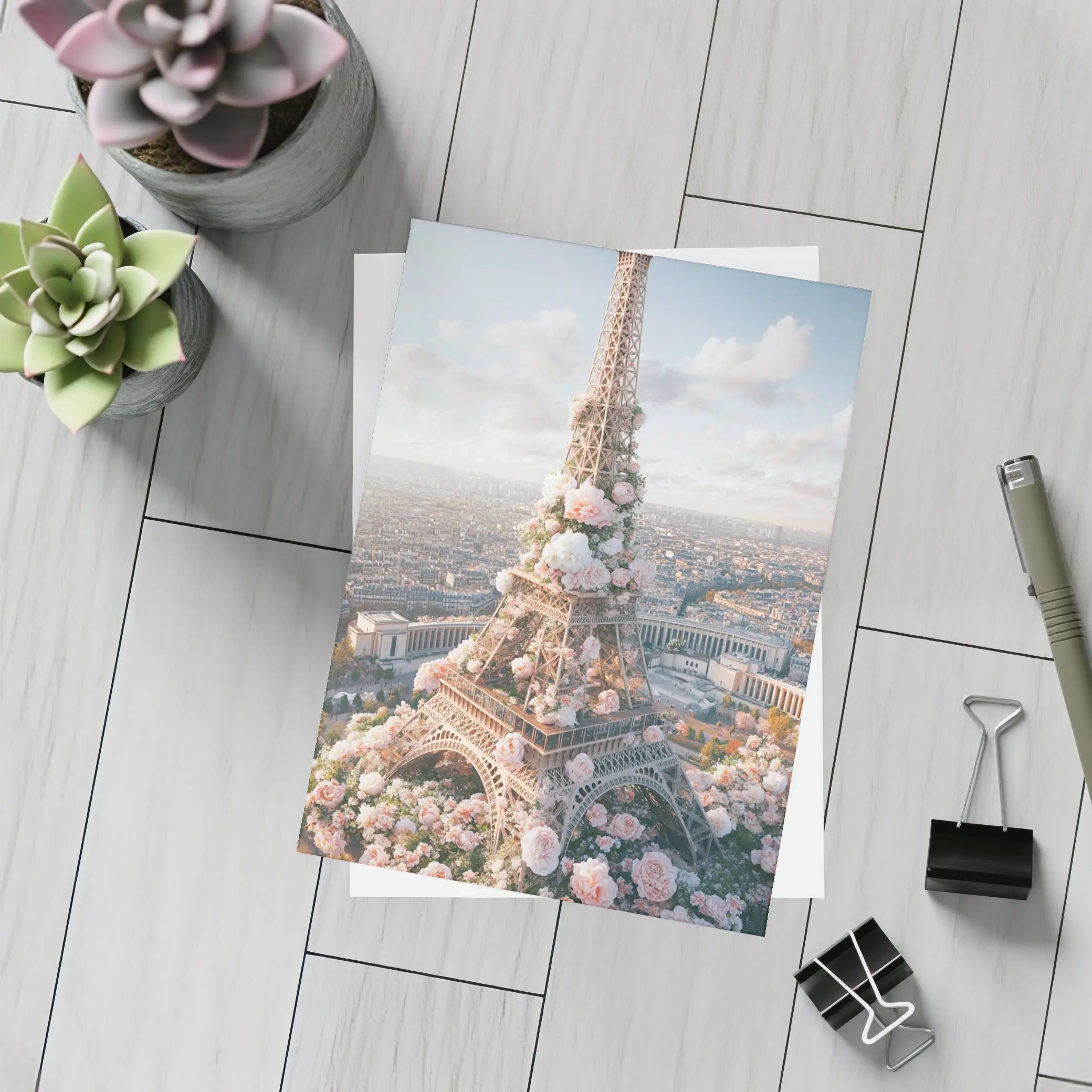 Eiffel Tower Paris Covered in Pink Roses – Postcards