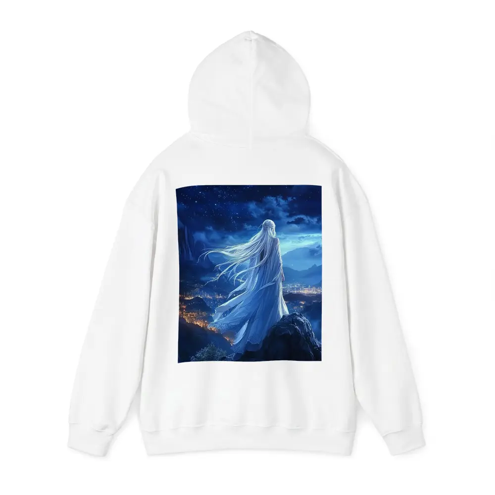 Anime Girl White Dress Starry Night City – Hoodies