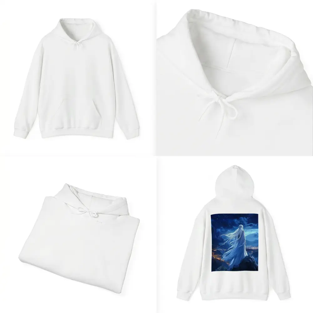 Anime Girl White Dress Starry Night City – Hoodies