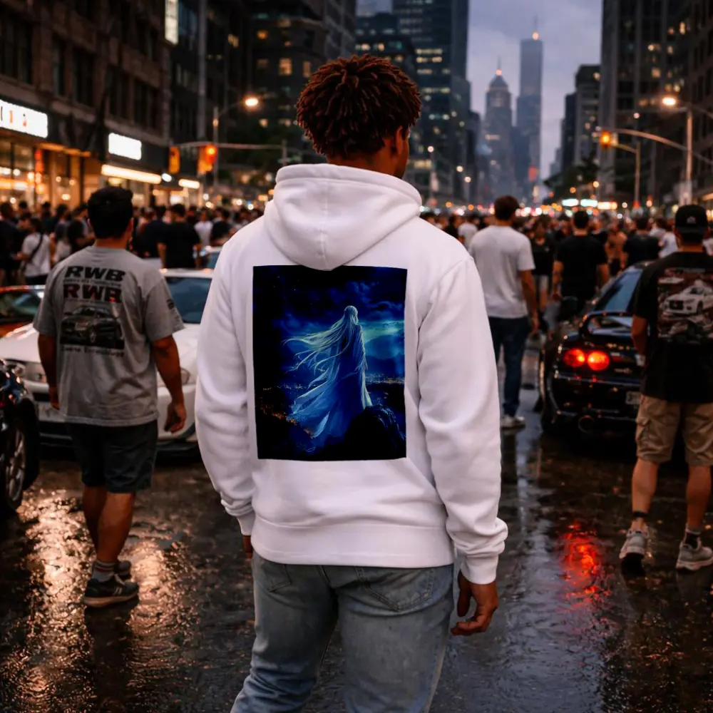 Anime Girl White Dress Starry Night City – Hoodies