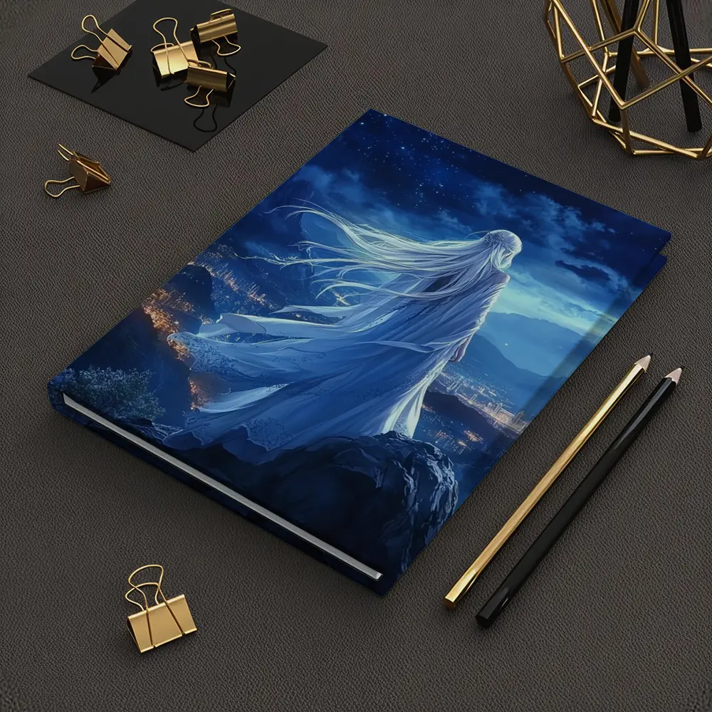 Anime Girl White Dress Starry Night City – Notebooks