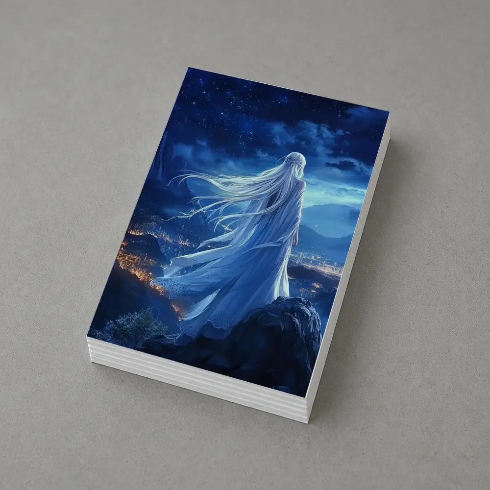 Anime Girl White Dress Starry Night City – Postcards