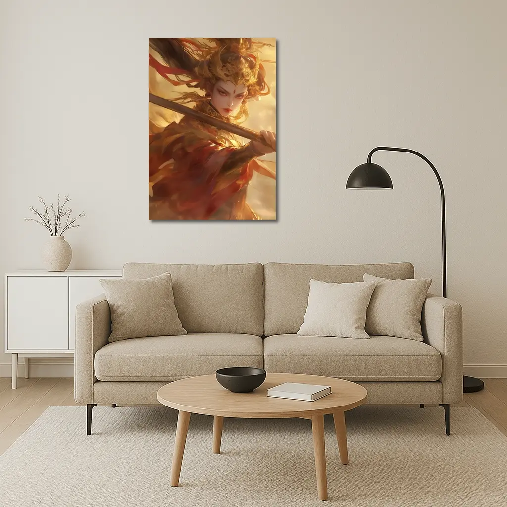 Ancient Chinese Warrior Woman Golden Fantasy Art – Wall Art
