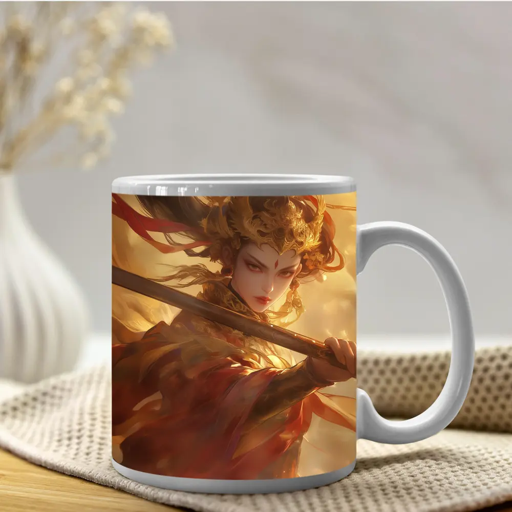 Ancient Chinese Warrior Woman Golden Fantasy Art – Mugs