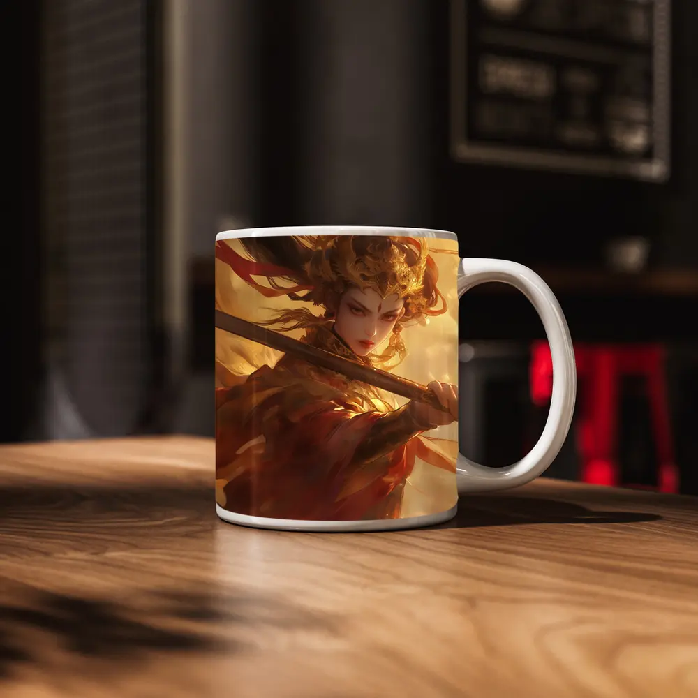 Ancient Chinese Warrior Woman Golden Fantasy Art – Mugs