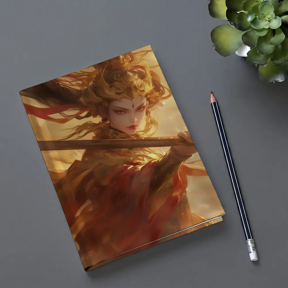 Ancient Chinese Warrior Woman Golden Fantasy Art – Notebooks