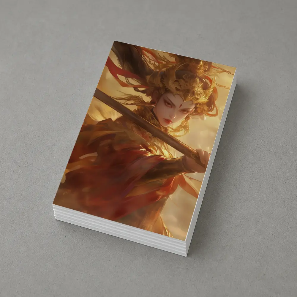 Ancient Chinese Warrior Woman Golden Fantasy Art – Postcards