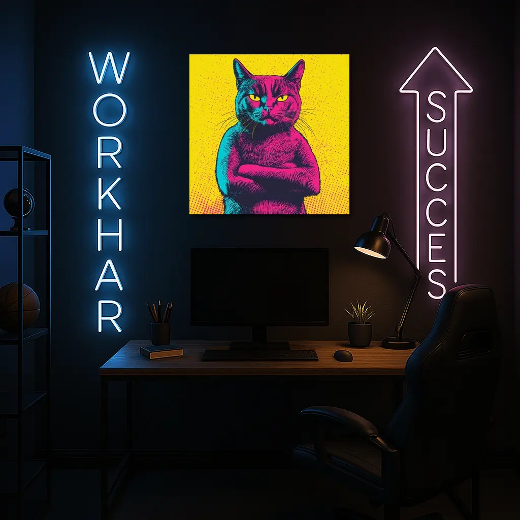 Angry Cat Arms Crossed Pop Art Yellow – Wall Art