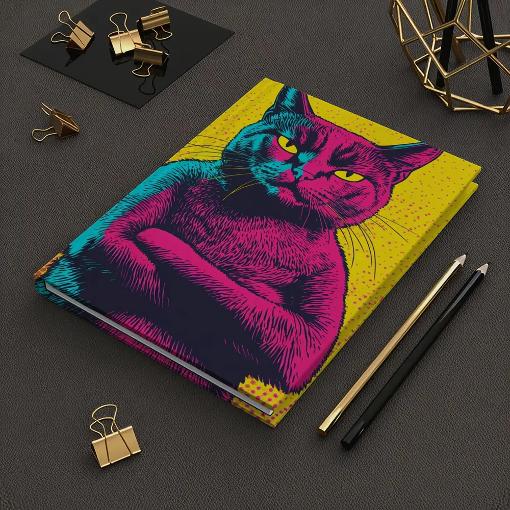 Angry Cat Arms Crossed Pop Art Yellow – Notebooks
