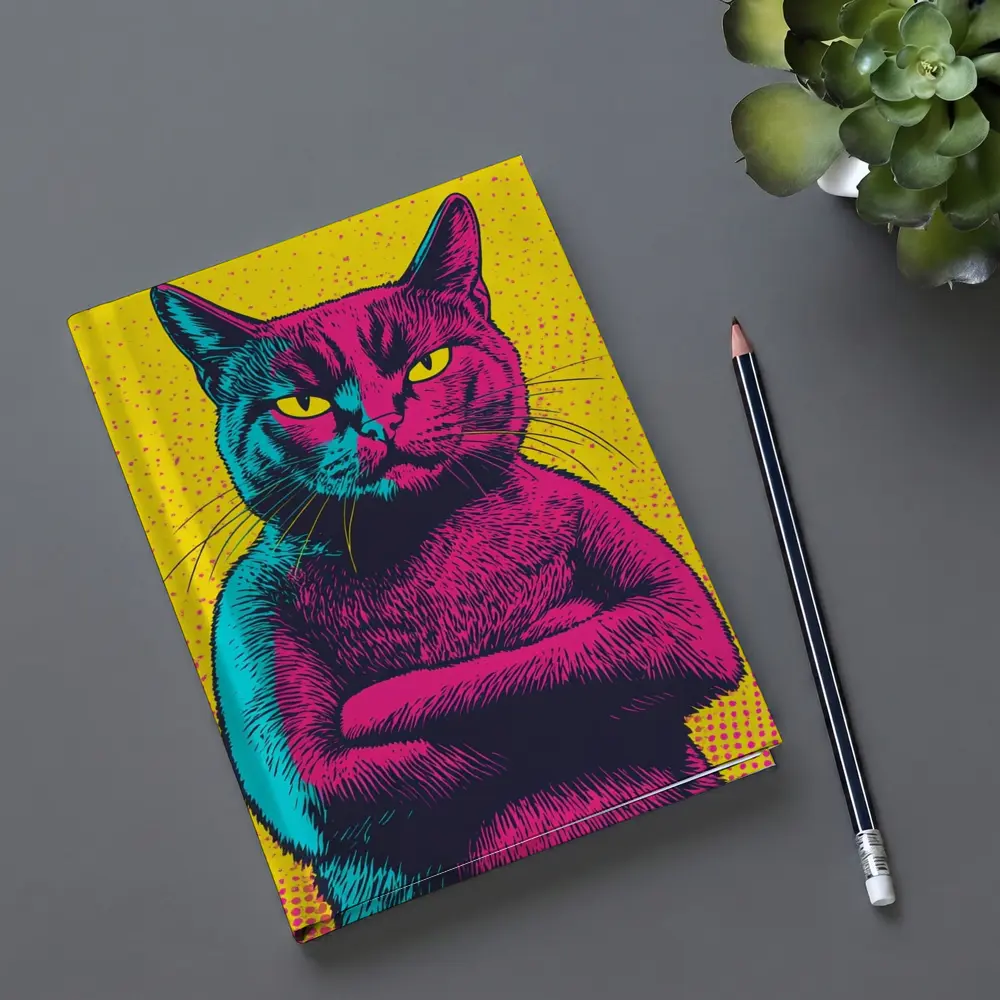 Angry Cat Arms Crossed Pop Art Yellow – Notebooks