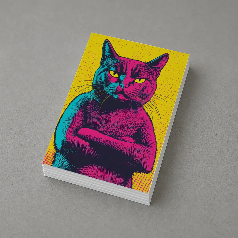 Angry Cat Arms Crossed Pop Art Yellow – Postcards