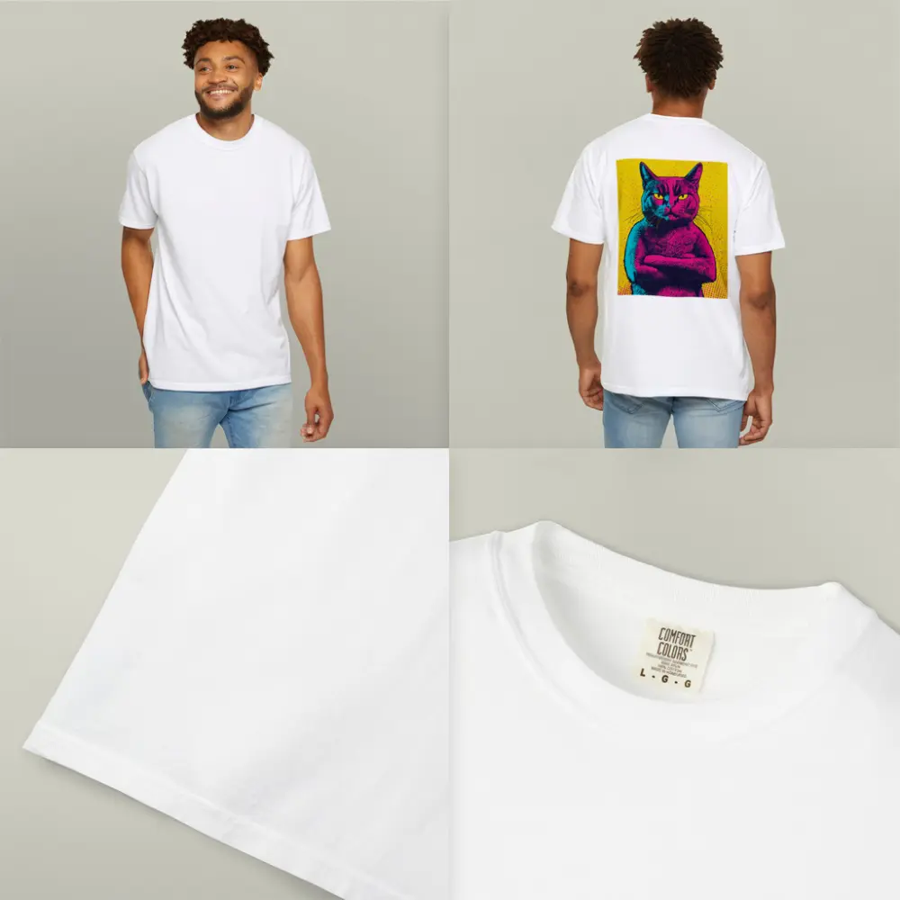 Angry Cat Arms Crossed Pop Art Yellow – T-Shirts