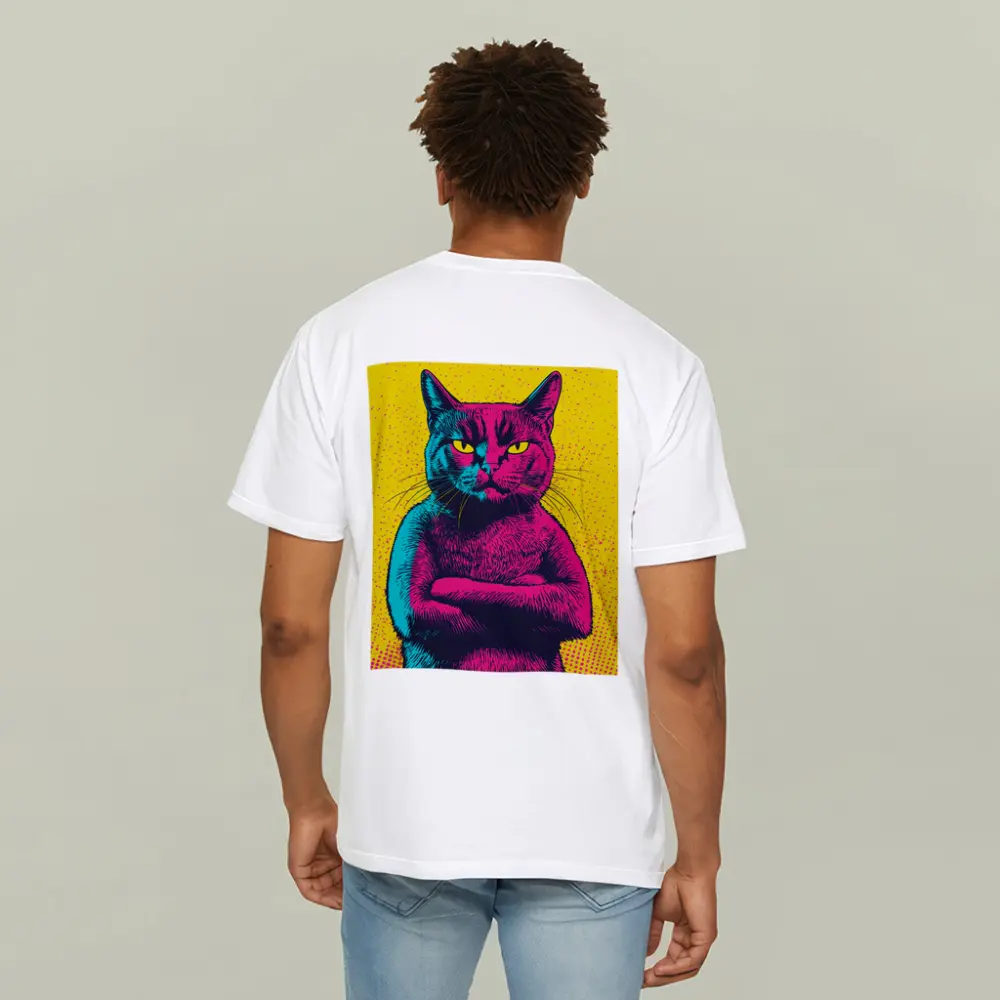 Angry Cat Arms Crossed Pop Art Yellow – T-Shirts