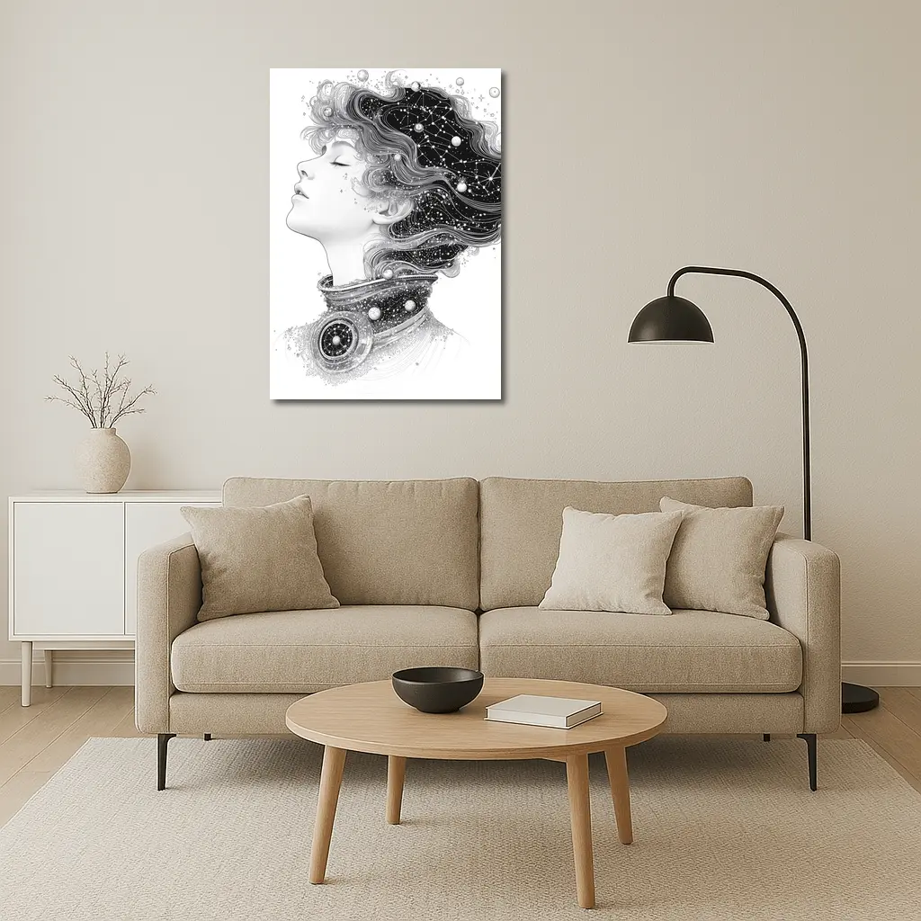Woman Profile Cosmic Constellation Stars Illustration – Wall Art