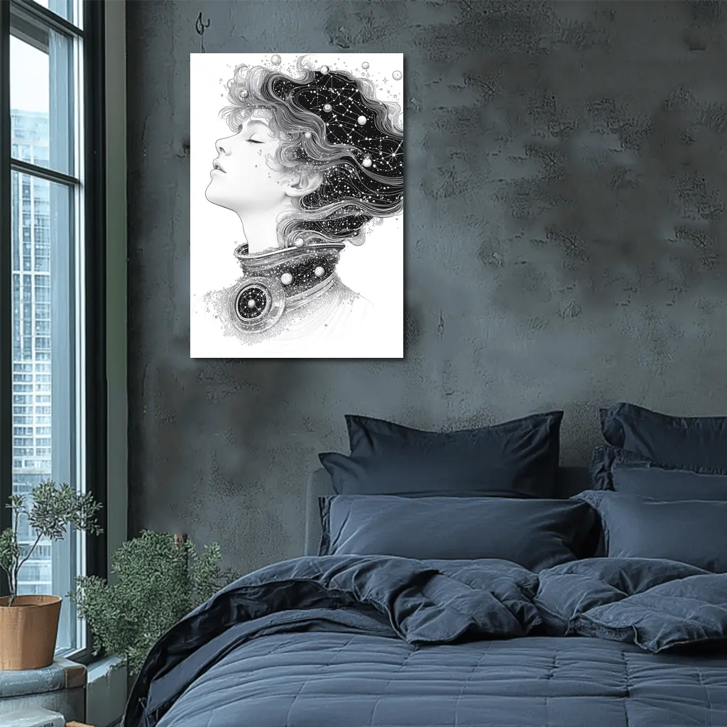 Woman Profile Cosmic Constellation Stars Illustration – Wall Art
