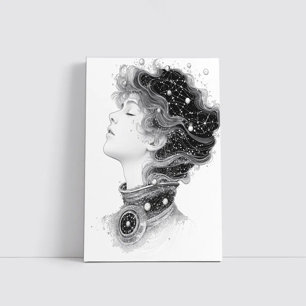 Woman Profile Cosmic Constellation Stars Illustration – Wall Art