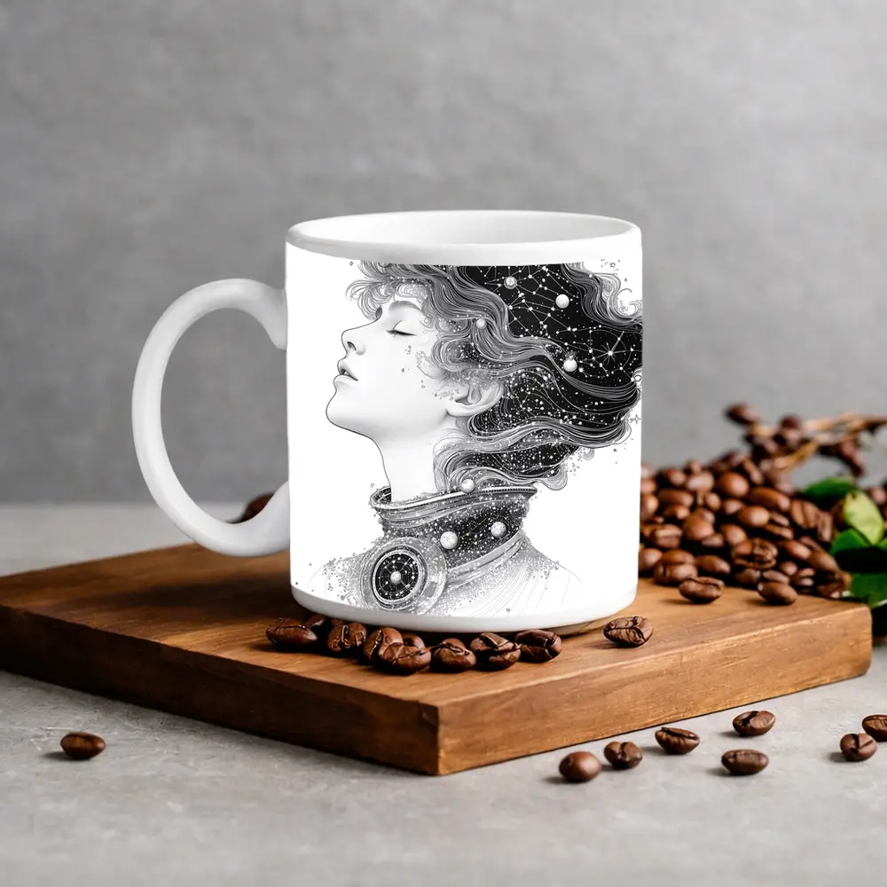 Woman Profile Cosmic Constellation Stars Illustration – Mugs