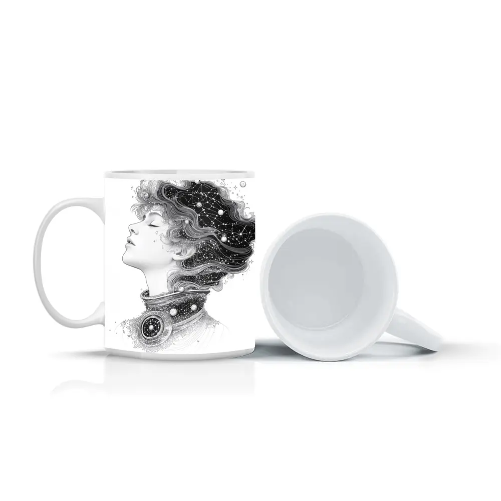Woman Profile Cosmic Constellation Stars Illustration – Mugs