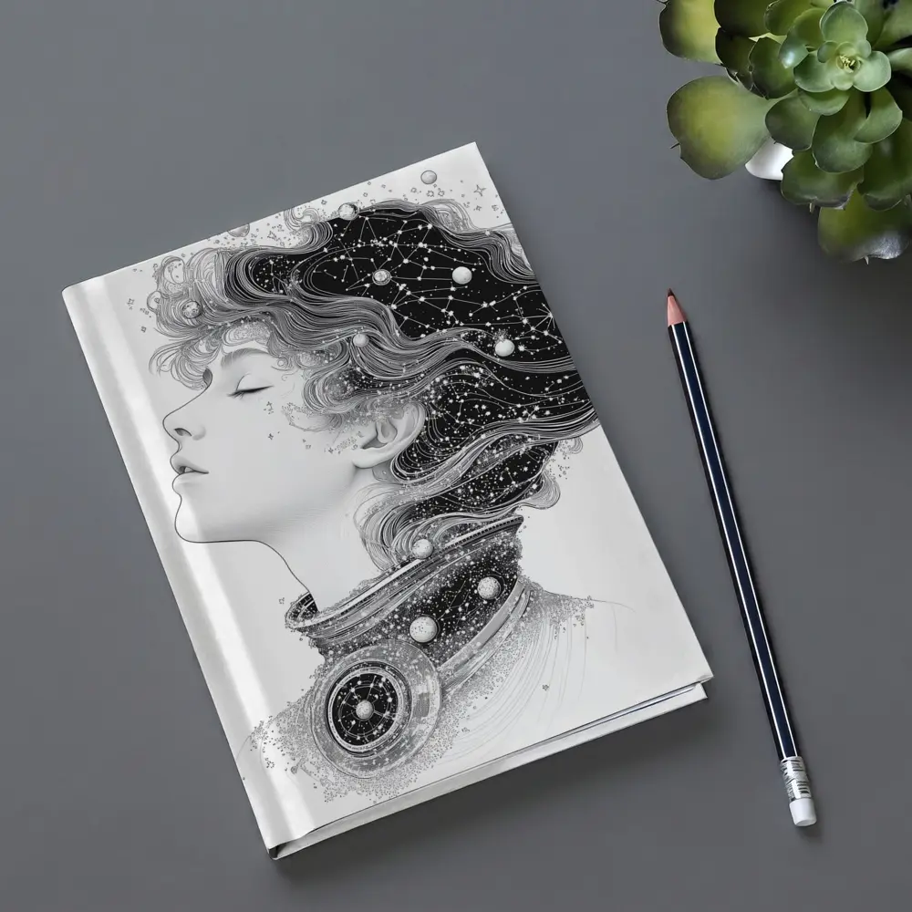 Woman Profile Cosmic Constellation Stars Illustration – Notebooks