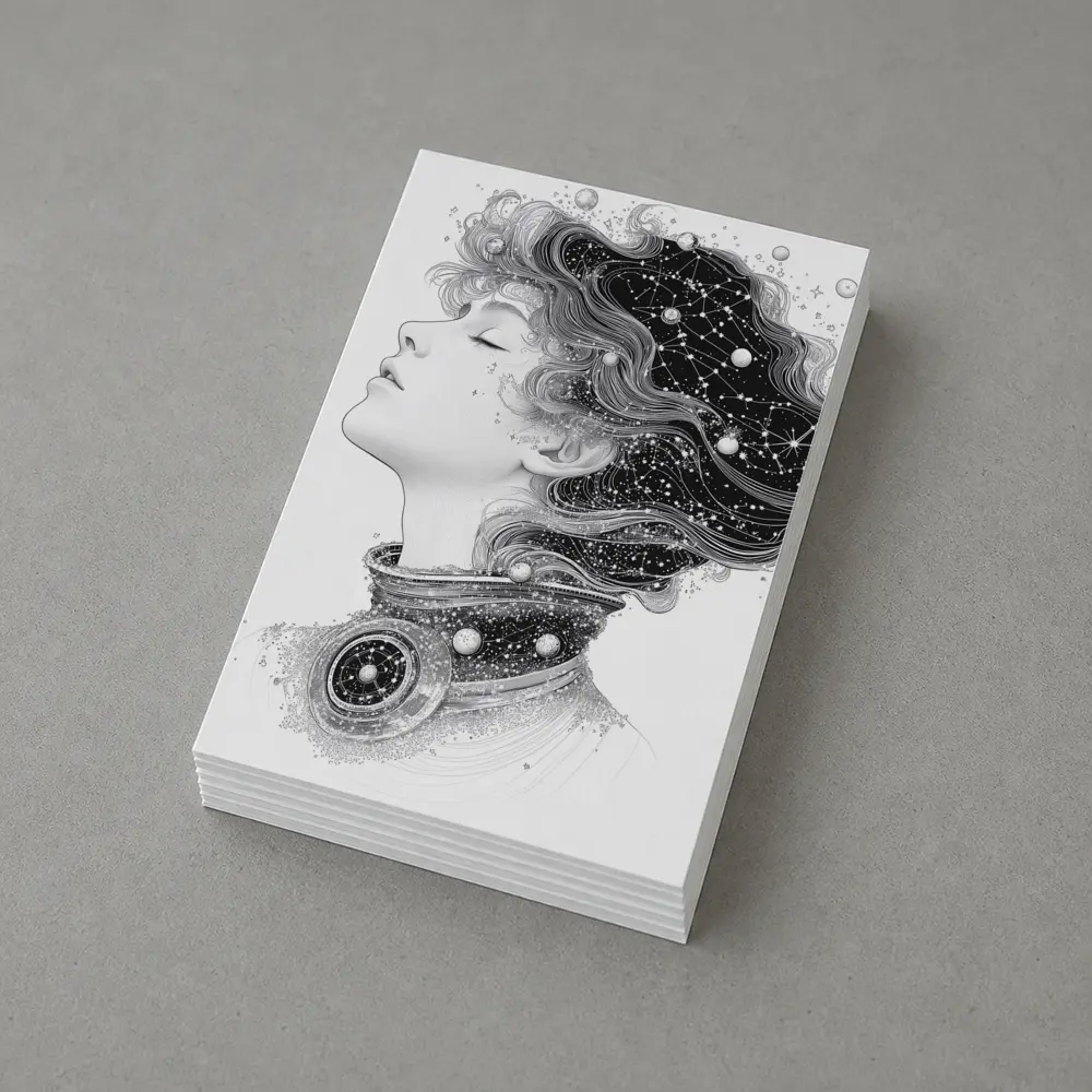 Woman Profile Cosmic Constellation Stars Illustration – Postcards