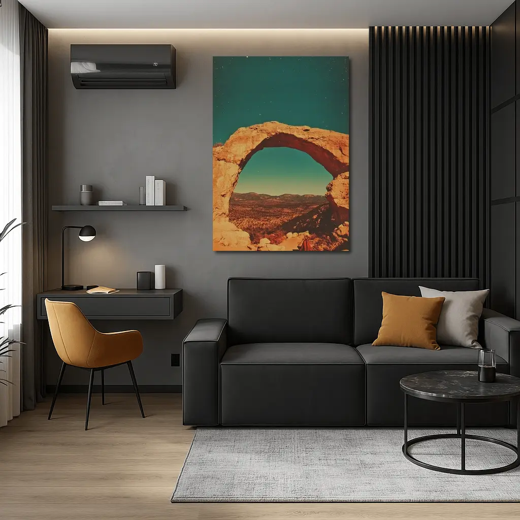 Desert Rock Arch Starry Teal Sky – Wall Art