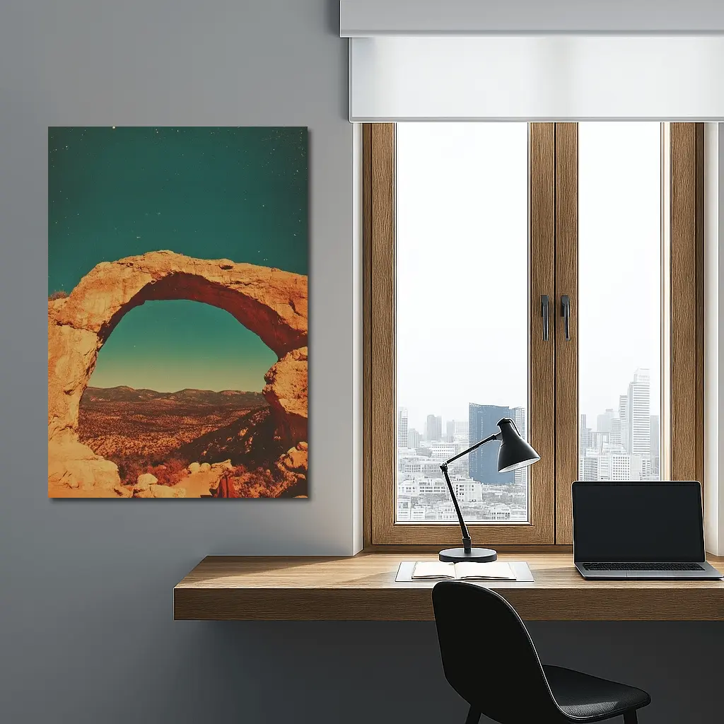 Desert Rock Arch Starry Teal Sky – Wall Art