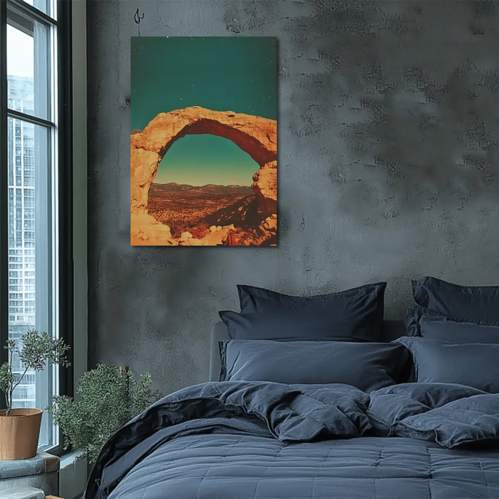 Desert Rock Arch Starry Teal Sky – Wall Art