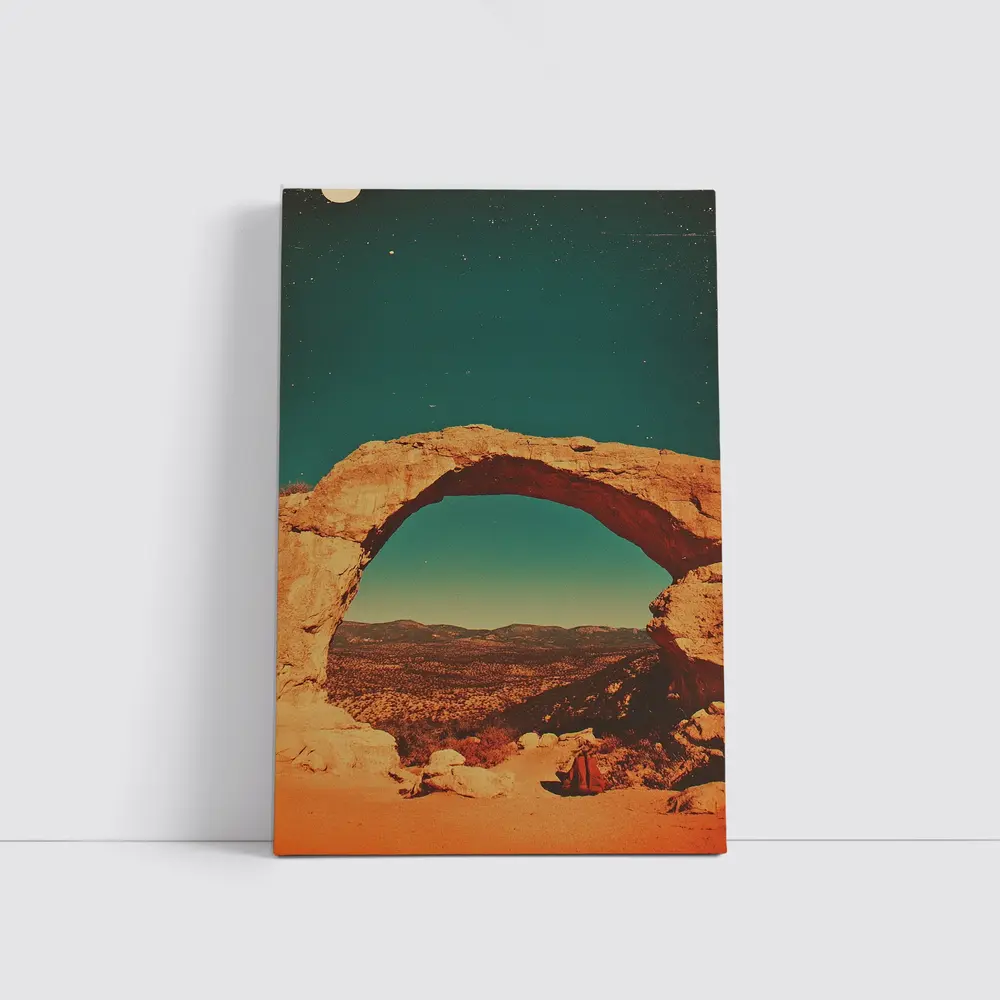 Desert Rock Arch Starry Teal Sky – Wall Art