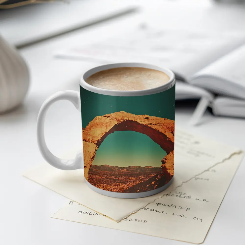 Desert Rock Arch Starry Teal Sky – Mugs