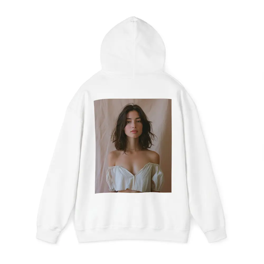 Young Woman Off Shoulder Top Beige Background – Hoodies