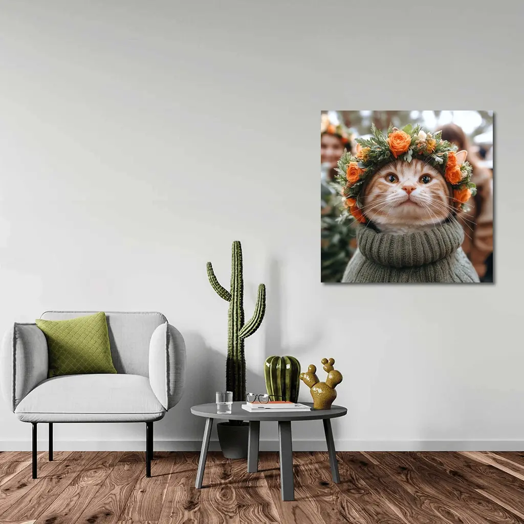 Ginger Cat Flower Crown Cozy Sweater – Wall Art
