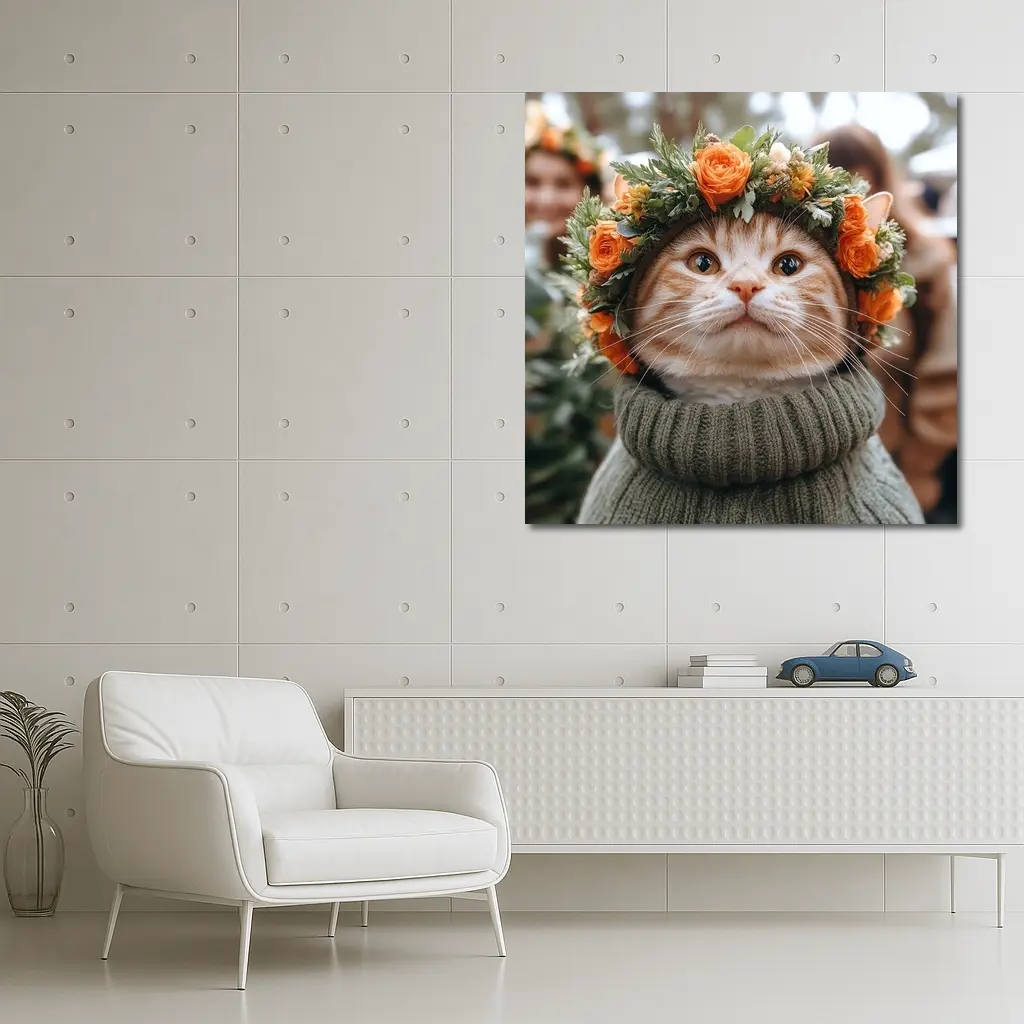 Ginger Cat Flower Crown Cozy Sweater – Wall Art