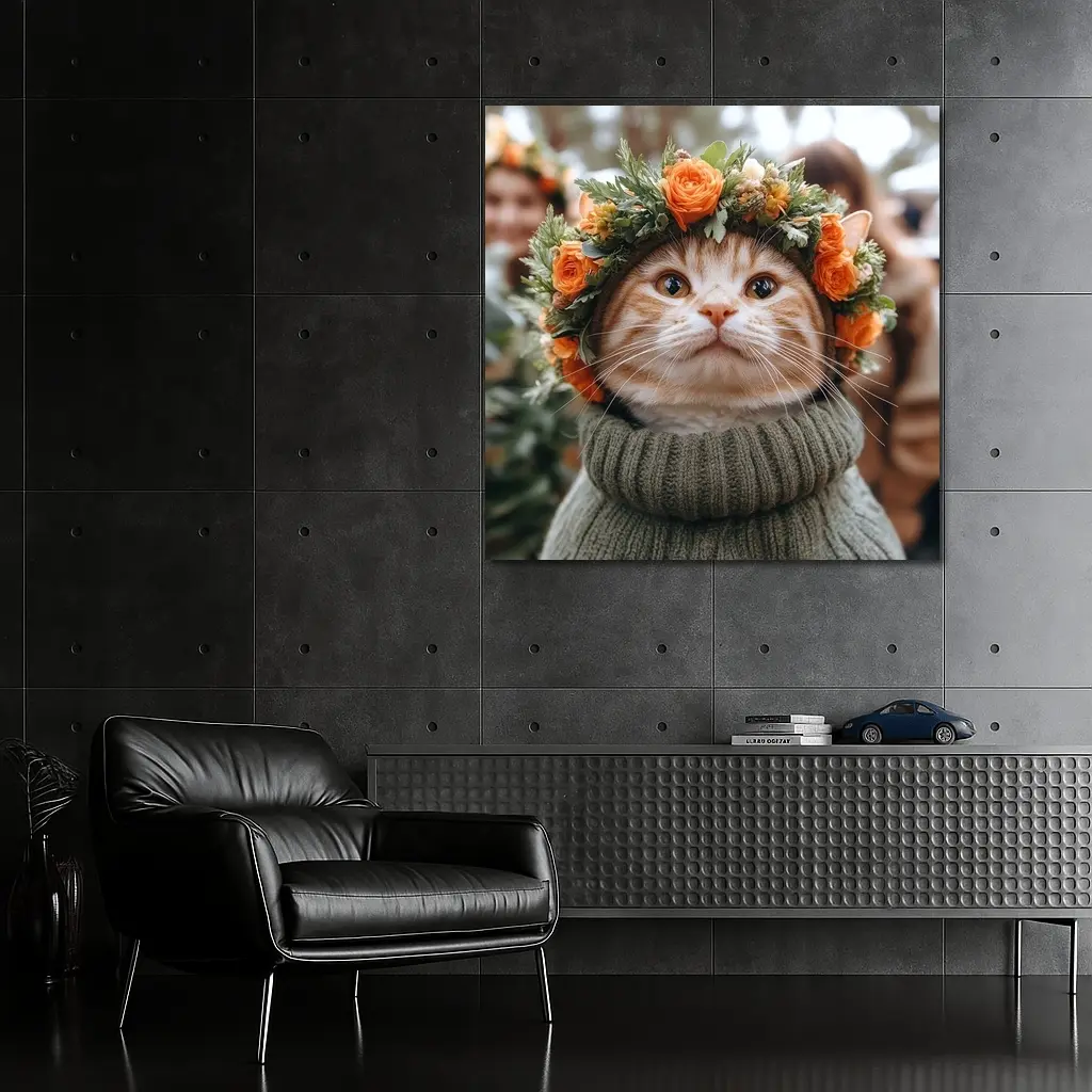 Ginger Cat Flower Crown Cozy Sweater – Wall Art