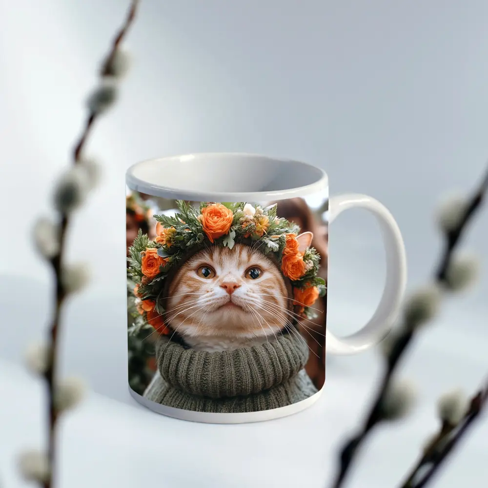 Ginger Cat Flower Crown Cozy Sweater – Mugs