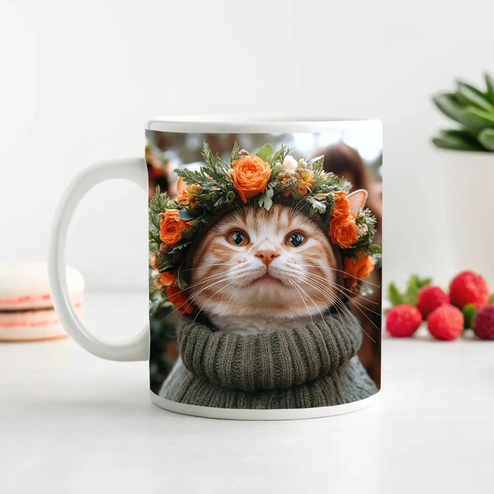 Ginger Cat Flower Crown Cozy Sweater – Mugs
