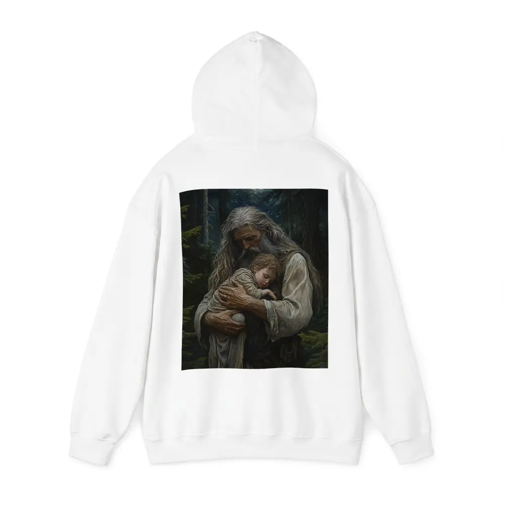 Old Man Holding Child Starry Forest Night – Hoodies