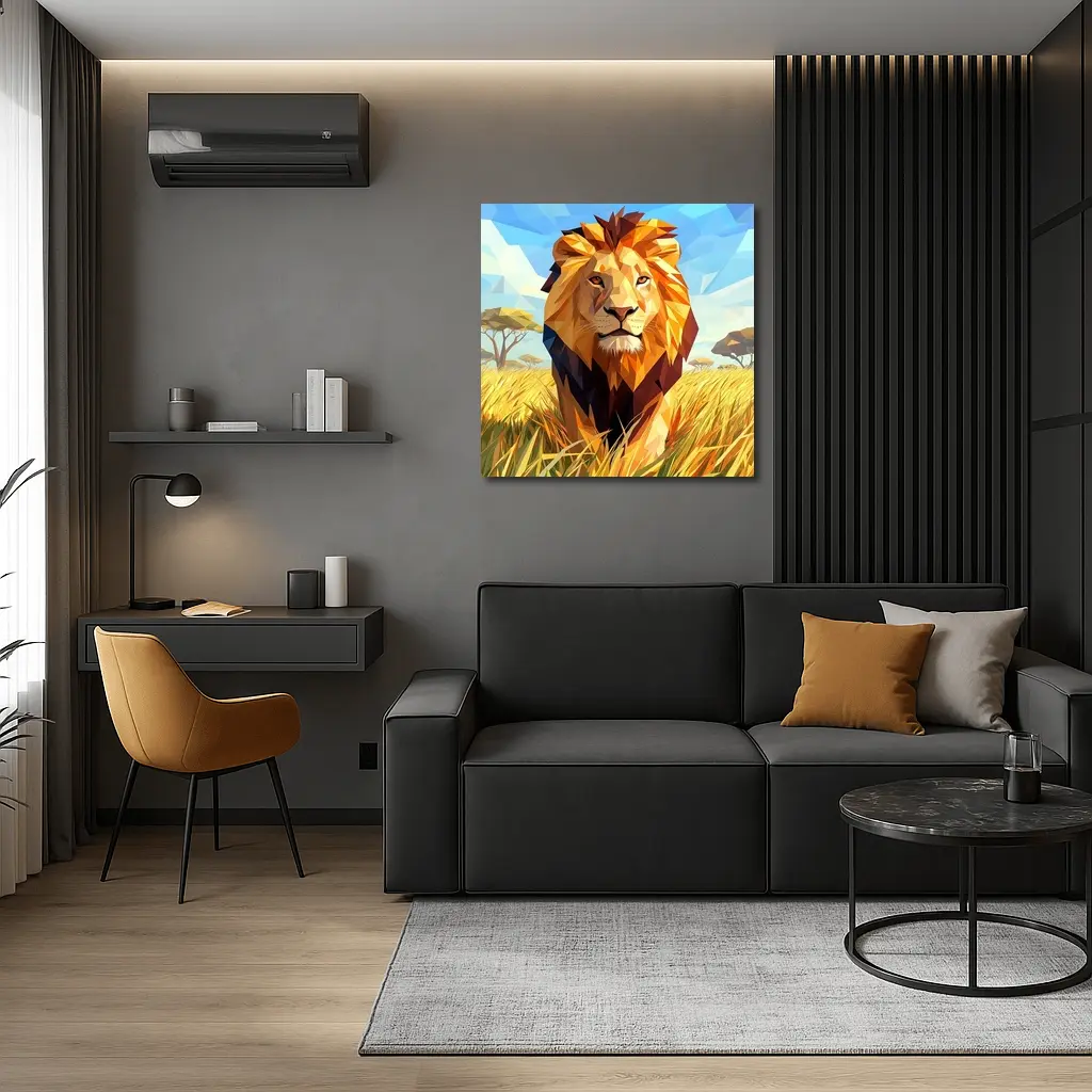 Low Poly Lion Savanna African Wildlife Art – Wall Art