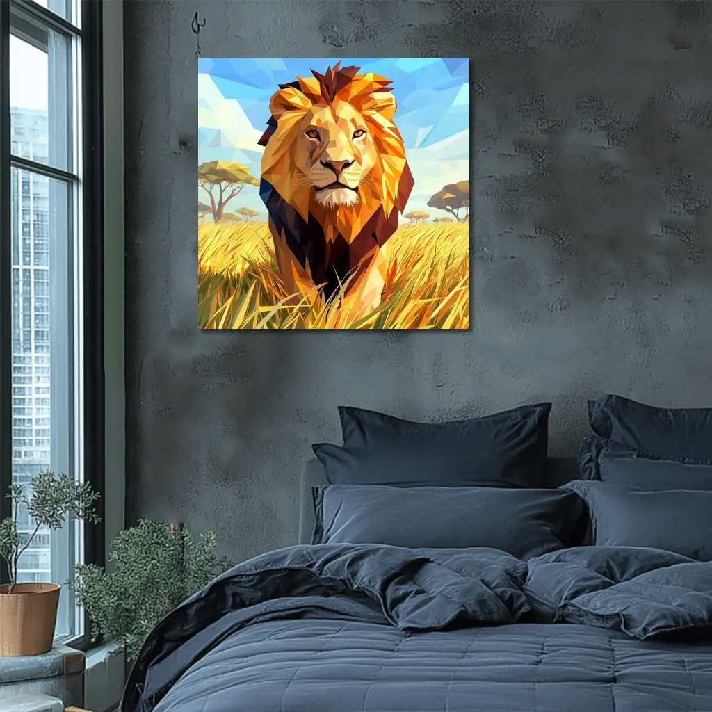Low Poly Lion Savanna African Wildlife Art – Wall Art