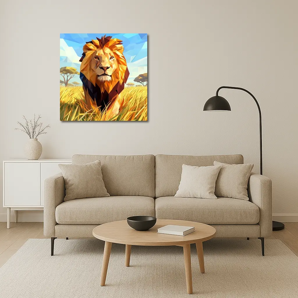 Low Poly Lion Savanna African Wildlife Art – Wall Art