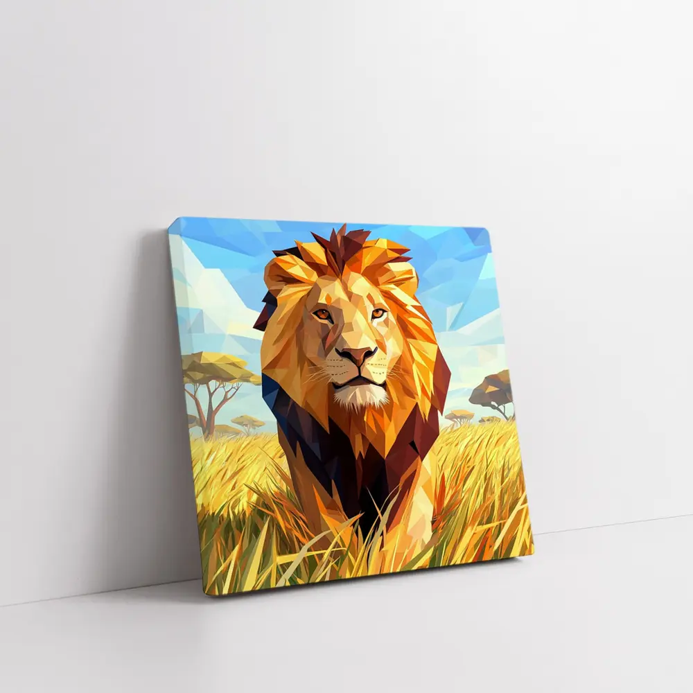 Low Poly Lion Savanna African Wildlife Art – Wall Art