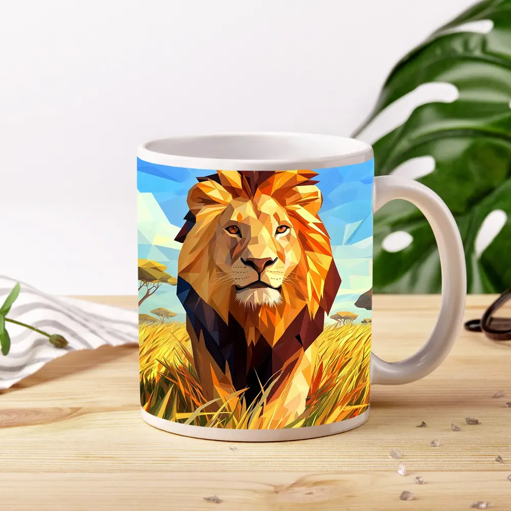 Low Poly Lion Savanna African Wildlife Art – Mugs