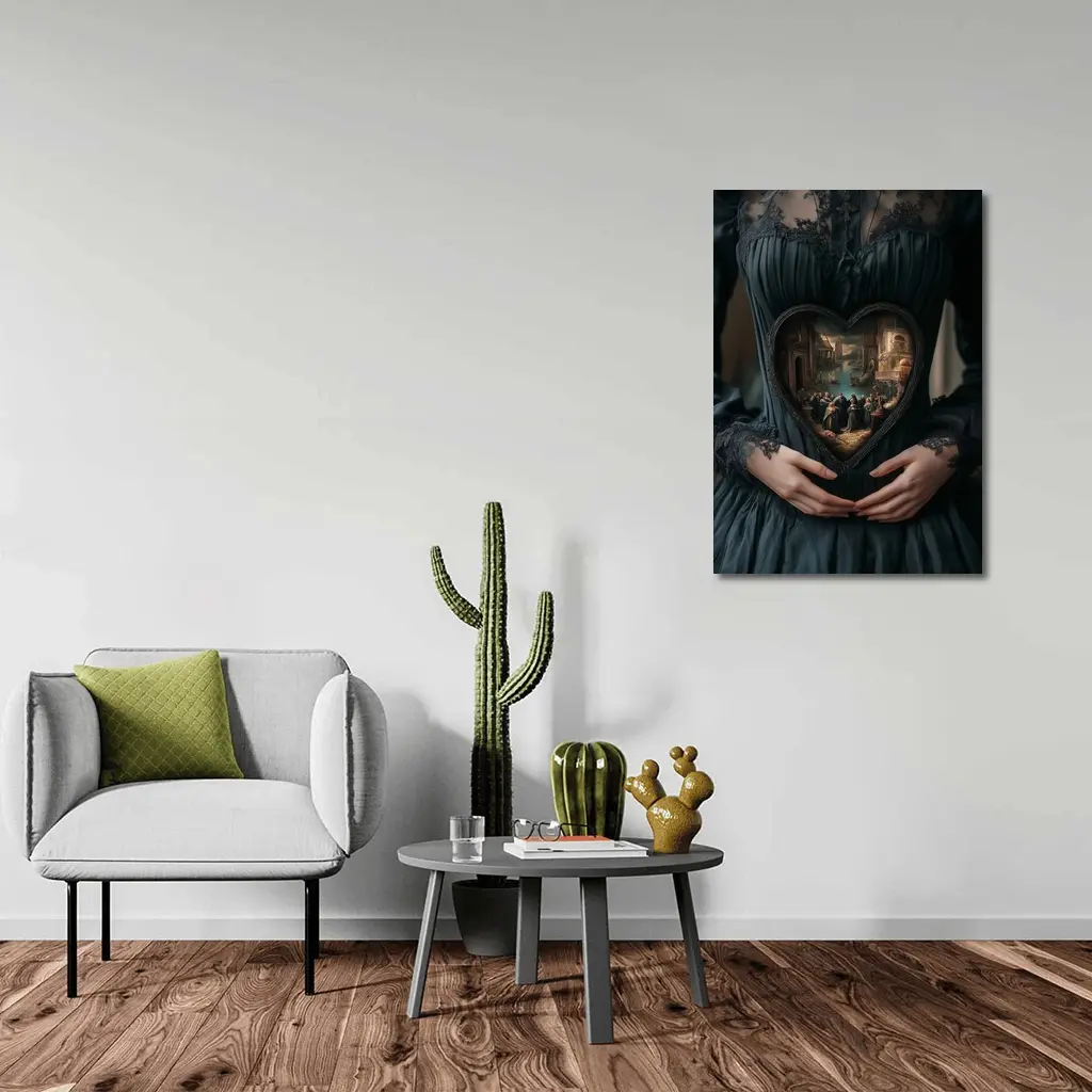 Gothic Dark Dress Heart Renaissance Scene Art – Wall Art