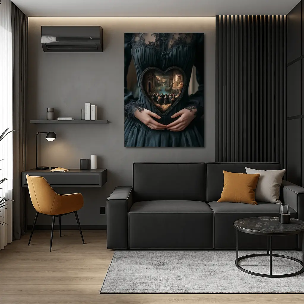 Gothic Dark Dress Heart Renaissance Scene Art – Wall Art