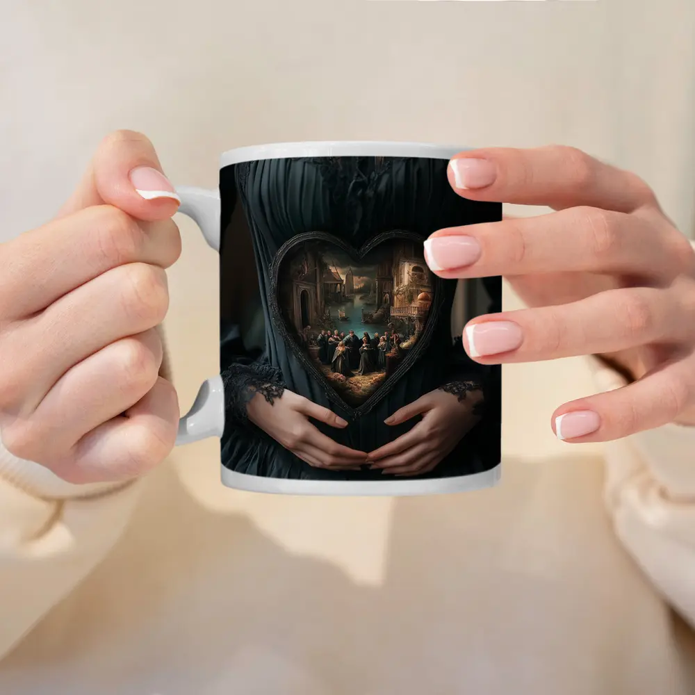 Gothic Dark Dress Heart Renaissance Scene Art – Mugs