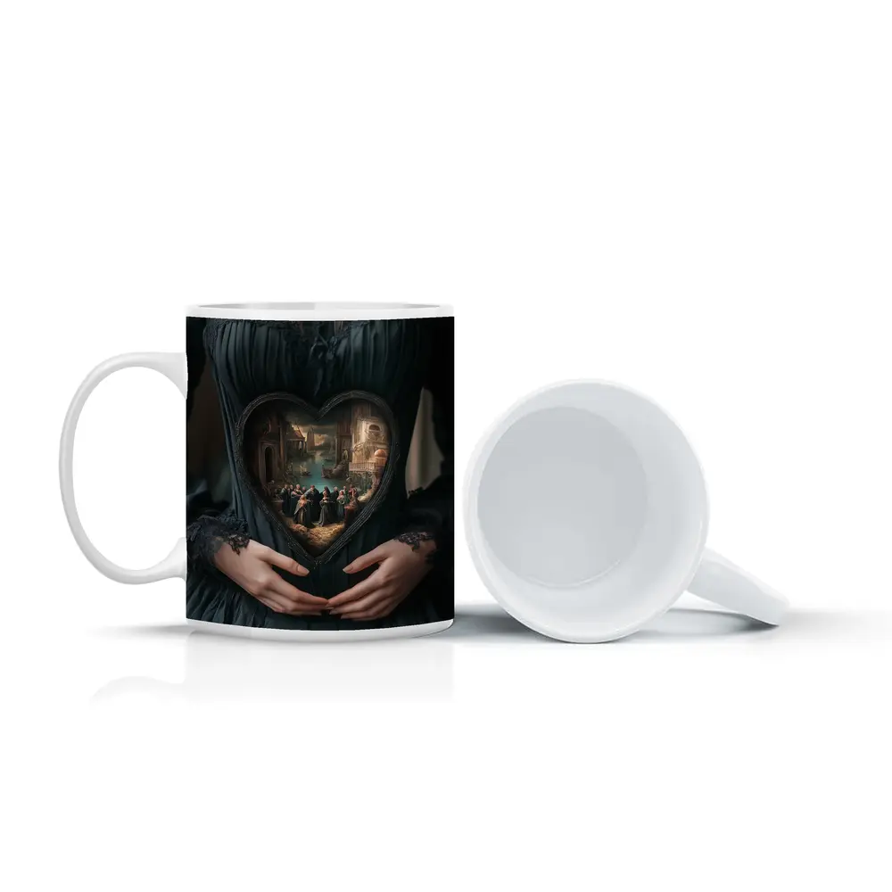 Gothic Dark Dress Heart Renaissance Scene Art – Mugs