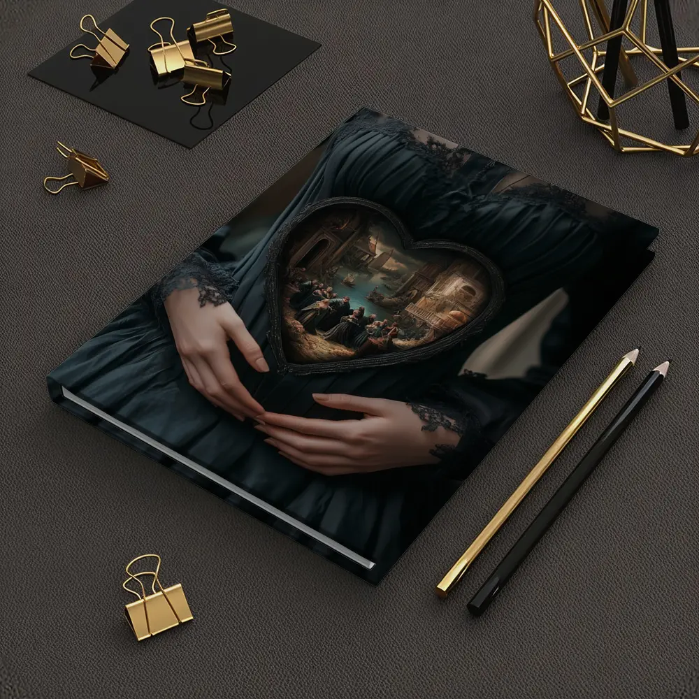 Gothic Dark Dress Heart Renaissance Scene Art – Notebooks