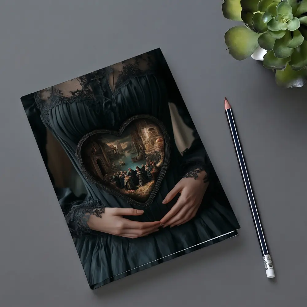 Gothic Dark Dress Heart Renaissance Scene Art – Notebooks