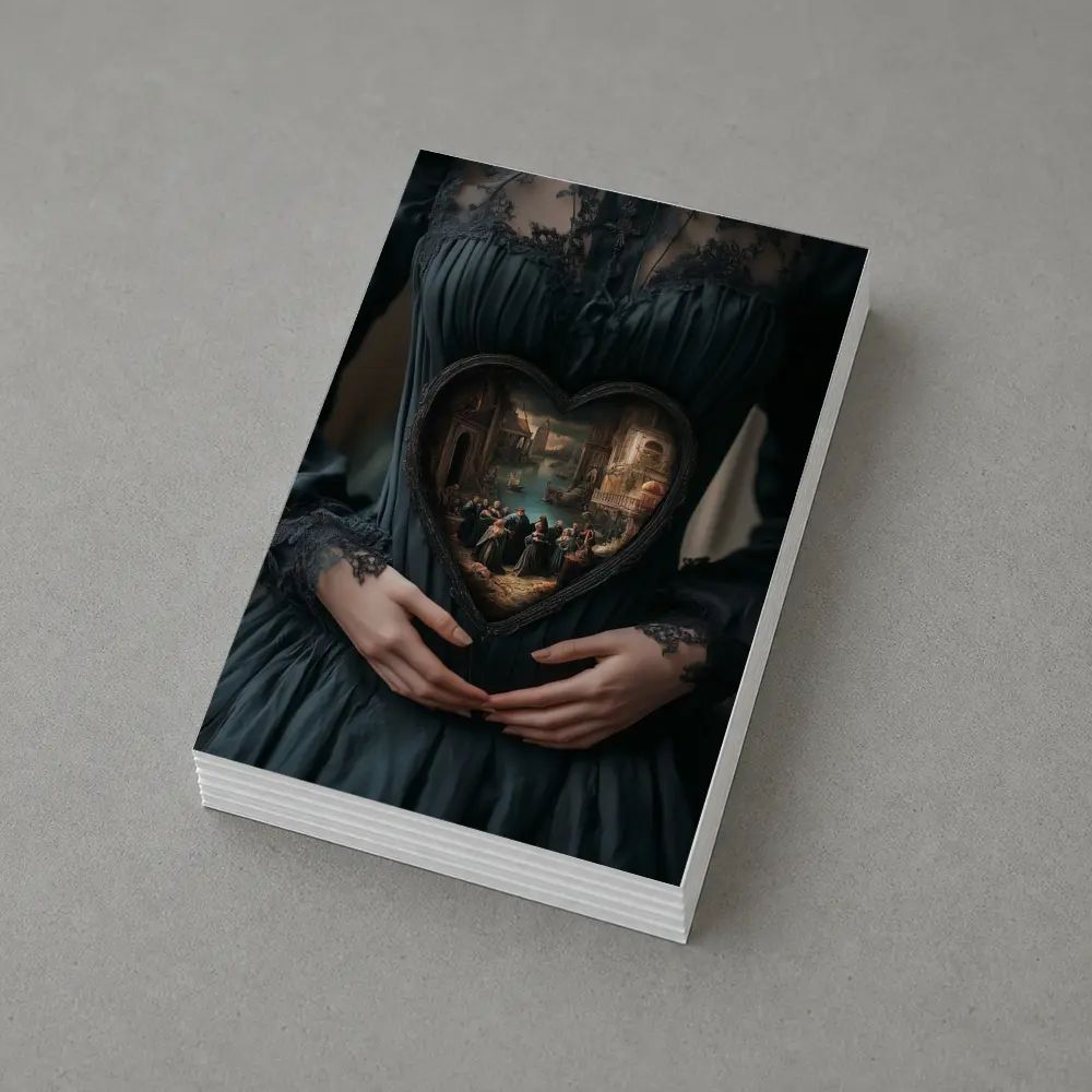 Gothic Dark Dress Heart Renaissance Scene Art – Postcards