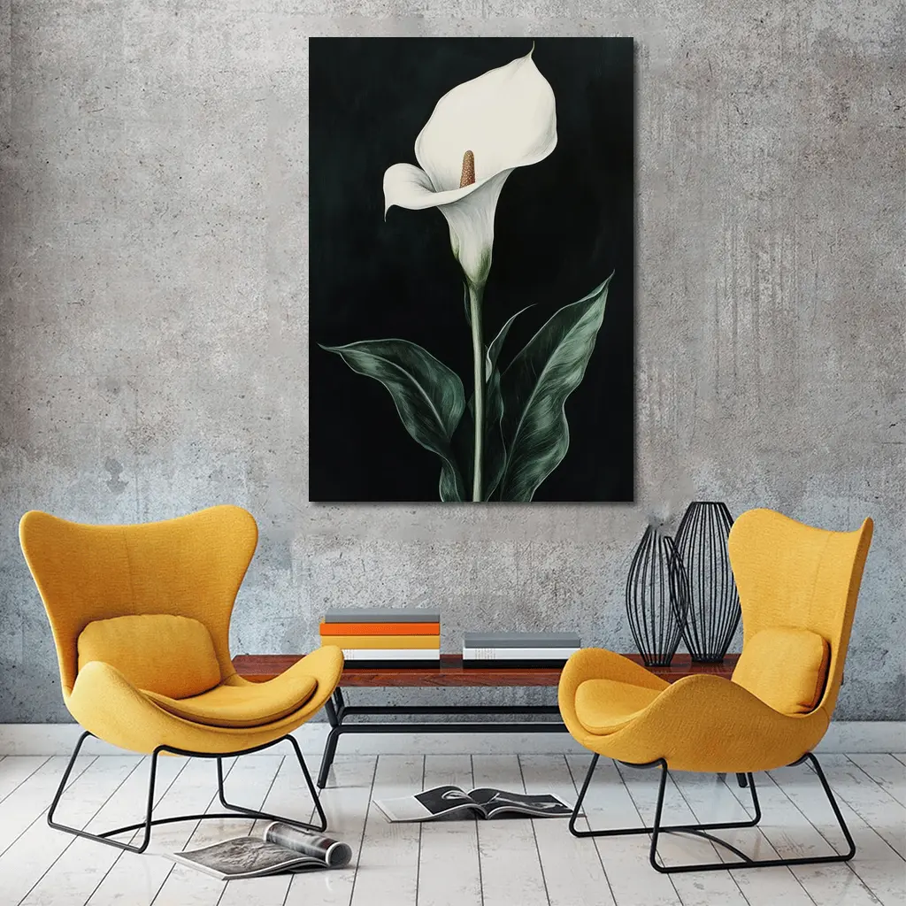 Calla Lily White Flower Dark Black Background – Wall Art