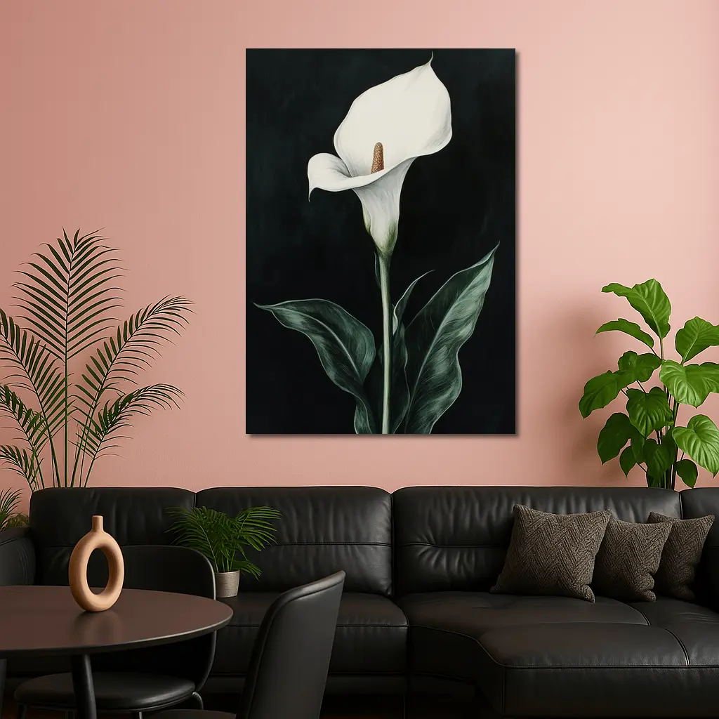 Calla Lily White Flower Dark Black Background – Wall Art